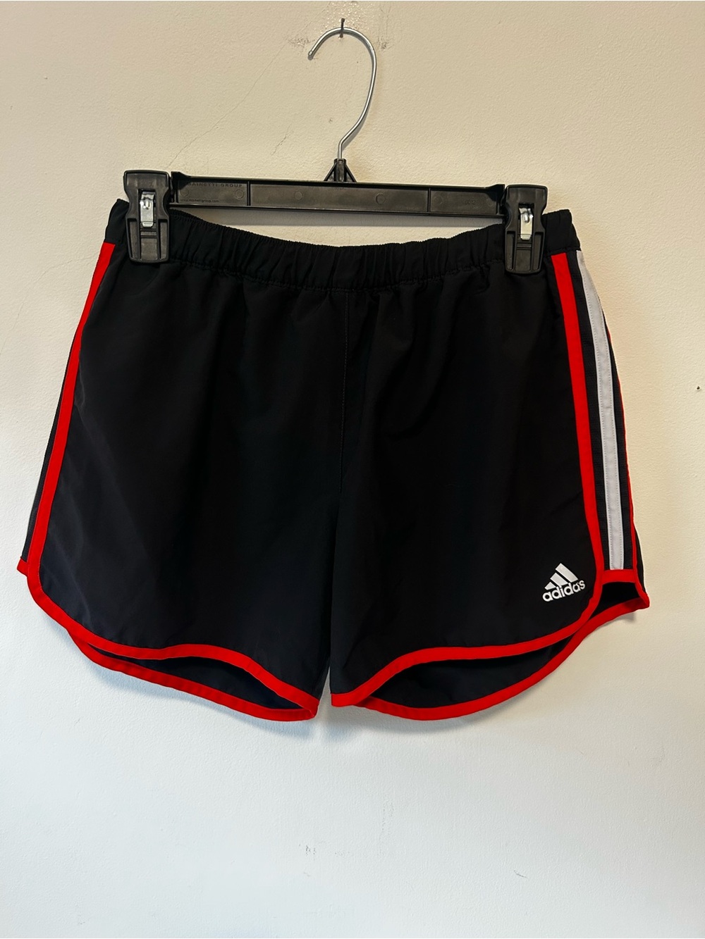 adidas Black Athletic Shorts with Red Trim and White Side Stripes